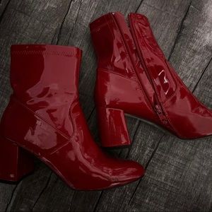 Steve Madden Women's Leather Zip-Up Pointed Toe Heel Bootie Boots Red US 7